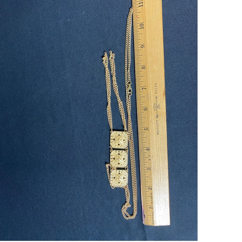 Gold Tone Necklace Filigree Square Pendant Chain Women's Fashion Jewelry